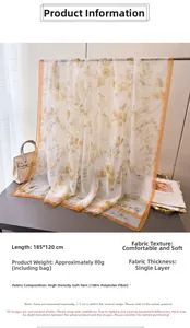 Detail of floral chiffon scarf showing translucent texture and 185x120cm oversized draping
