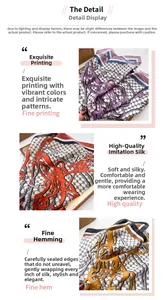 Detail of silk-like polyester scarves showing luxury chain patterns and fine edge stitching