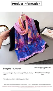 Detail view of 180x70cm gradient magnolia floral scarf in lightweight polyester fabric