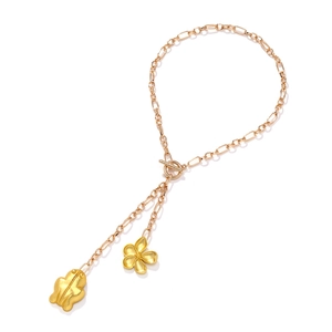 Collier rétro en alliage doré avec pendentifs grenouille et fleur et fermoir à bascule