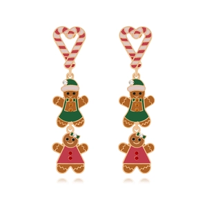Boucles D'oreilles Pendantes Bonhomme De Pain D'épice Noël Alliage Émail Cœur Canne À Sucre Strass Bijoux Pour Femmes