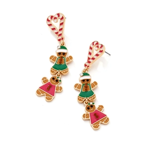Boucles d'oreilles bonhomme de pain d'épices de Noël avec cœur en sucre d'orge