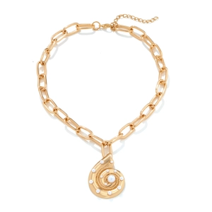 Conch Shell Pendant Necklace With Imitation Artificial Pearl Gold Plated Zinc Alloy Chunky Chain Hip Hop Style For Women