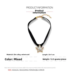 Detail of velvet choker with two-tone star pendant and adjustable lobster clasp