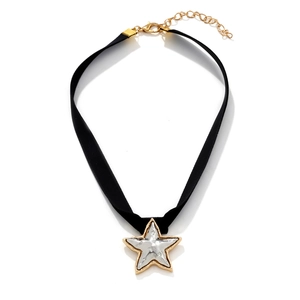 French Vintage Black Velvet Choker Necklace With Two-Tone Alloy 3D Star Pendant Adjustable Clavicle Chain For Women