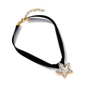 French vintage black velvet choker with a gold and silver 3D star pendant necklace