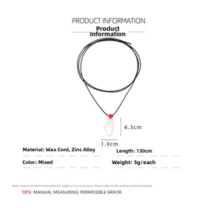 Detail view of 130cm adjustable black wax cord with heart gesture alloy pendant