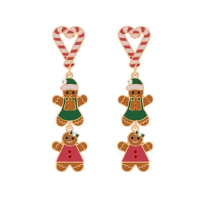 Boucles d'oreilles bonhomme de pain d'épices avec strass colorés et crochets canne à sucre