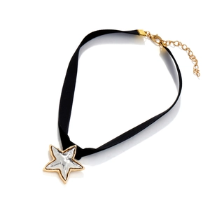 French vintage star pendant choker with black velvet ribbon and gold silver star