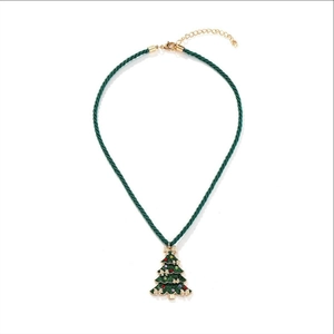 Collier Pendentif Sapin De Noël Alliage Strass Coloré Émail Étincelant Corde Torsadée Verte Bijoux De Fête Femmes