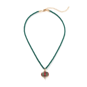 Christmas Ball Pendant Necklace Zinc Alloy Enamel Rhinestone Green Woven Rope Holiday Party Creative Gift For Women