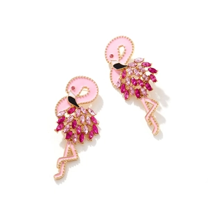 Exaggerated flamingo drop earrings with pink rhinestones and gold alloy finish
