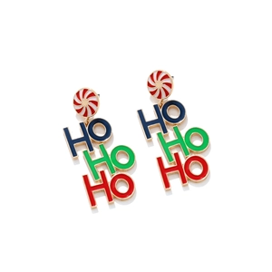 Boucles d'oreilles de Noël avec motifs bonbons rouge et blanc et texte HO HO HO