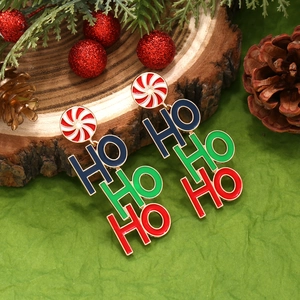 Boucles d'oreilles de Noël HO HO HO cœur bonbon avec clous menthe sur bois
