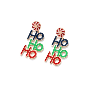 Boucles d'oreilles de Noël HO HO HO cœur bonbon en émail avec bordure dorée