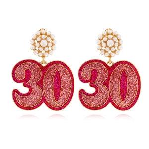 Boucles D'oreilles Pendantes Numéro 30 Avec Paillettes Roses Et Clous En Forme De Fleur En Künstliche Perles D'imitation