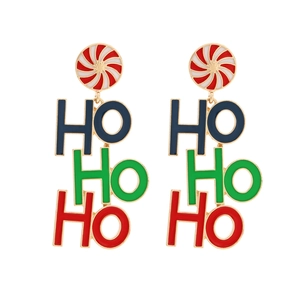 Boucles d'oreilles Noël HO HO HO avec lettres émaillées colorées et bordure dorée