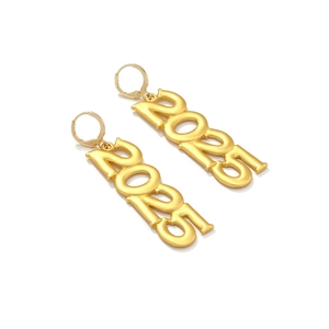 Chic gold-tone matte alloy 2025 drop earrings with minimalist hoop design for women