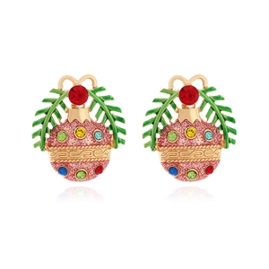 Boucles D'oreilles Puces Boule De Noël Alliage Paillettes Roses Strass Colorés Émail Aiguille De Pin Bijoux De Fête Femmes