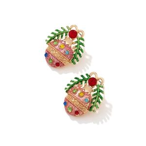 Boucles d'oreilles boules de Noël scintillantes avec strass colorés et détails de sapin vert