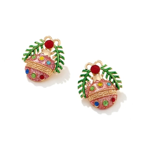 Boucles d'oreilles Noël avec strass colorés et finition émail rouge à paillettes