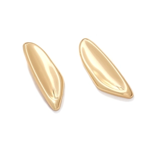 Detailed view of irregular fluid gold stud earrings with a high-polished mirror finish