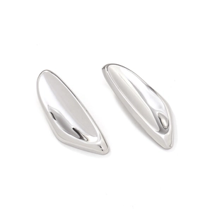 Minimalist silver irregular streamline earrings with a polished metallic finish on white back