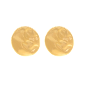 Textured gold round geometric stud earrings with embossed metal finish for women