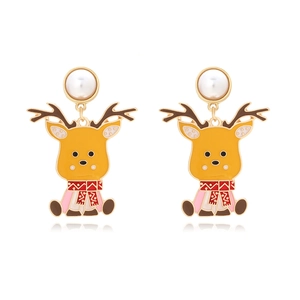 Weihnachts Rentier Hängeohrringe Legierung Emaille Cartoon Elch Mit Imitationsperle Feiertag Party Schmuck Für Damen