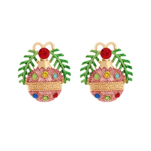 Boucles d'oreilles boules de Noël roses avec strass colorés et motif de pin vert festif