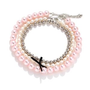 Collier Multicouche Avec Imitation Künstliche Perle Résine Künstliche Perles En Fer Et Nœud En Satin Bijoux De Mode Élégants Pour Femmes