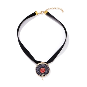 Choker En Velours Noir Avec Pendentif Rose Rouge Style Rétro Français Collier Ras Du Cou Émail Gothique Pour Femmes