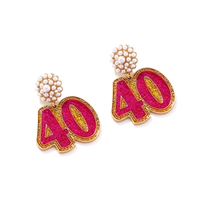 Boucles d'oreilles perles avec numéro 40 pailleté rose pour cadeau d'anniversaire