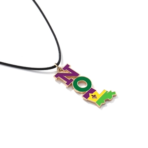 Colorful Mardi Gras boot and letter charm necklace with gradient enamel finish