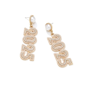 Dramatic gold 2025 drop earrings featuring shimmering pearls and rhinestone accents