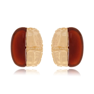 Vintage Oval Spliced Stud Earrings Resin Amber Gold Glitter Texture Geometric Zinc Alloy Statement Jewelry For Women