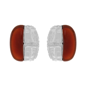 Retro geometric alloy earrings with amber resin splicing and textured metallic finish