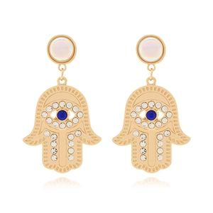 Hamsa Hand Evil Eye Dangle Earrings Zinc Alloy Rhinestone Faux Artificial Pearl Vintage Ethnic Bohemian Jewelry For Women