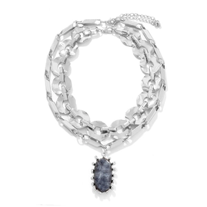 Retro Multilayer Necklace Zinc Alloy Iron Resin Grey Marble Texture Oval Pendant Hammered Geometric Chain Statement Jewelry For Women