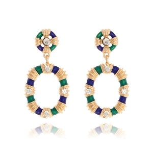Boucles D'Oreilles Pendantes Baroques Vintage Avec Émail Strass Alliage Et Tige En Acier Inoxydable Pour Femmes