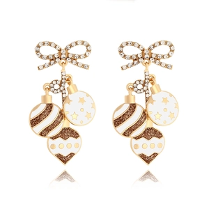 Christmas Drop Earrings Alloy Rhinestone Bowknot Ornament Bauble Pendant Festive Holiday Party Accessory For Women