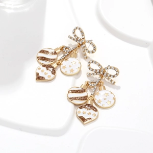 Christmas bow drop earrings with sparkling rhinestones and colorful festive charms