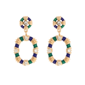 Boucles d'oreilles vintage géométriques en alliage avec émail vert et finition dorée