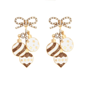 Christmas bow knot earrings with alloy rhinestone and festive ornament pendants