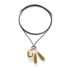 Retro resin flower bud pendant necklace with gold alloy and adjustable black cord