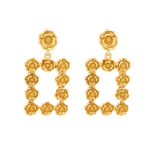Orecchini pendenti geometrici vintage in oro con rose 3D dal design elegante floreale