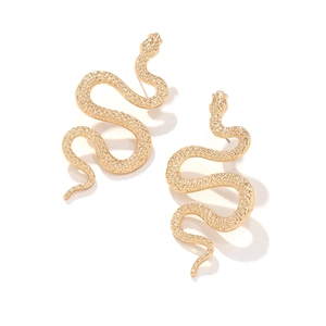 Elegant gold snake drop earrings with textured scales in a vintage minimalist design