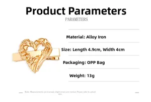 Detailed specifications of golden heart hair clip with lava texture alloy material