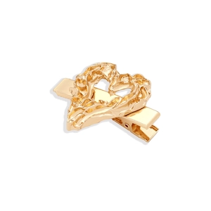 Minimalist gold alloy heart-shaped hair clip featuring molten lava textured surface