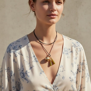 Vintage Alloy Flower Bud Resin Teardrop Pendant Necklace Adjustable Black Wax Rope Sweater Chain For Women